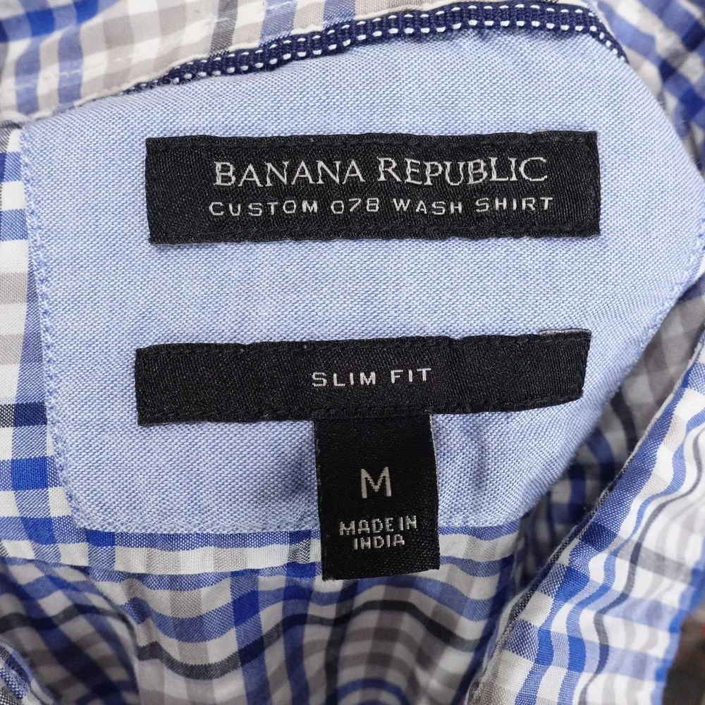 Banana Republic 078 Wash‎ Shirt Mens Medium Blue Plaid Slim Fit Button Down